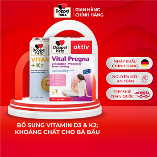 Bộ đôi dưỡng thai bổ sung Vitamin, tăng cường hấp thụ Canxi cho mẹ bầu Doppelherz Vital Pregna + K2 D3 (02 hộp 30 viên)