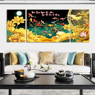 Tranh tráng gương 5d "cá chép hoa sen" tranh treo tường phòng khách