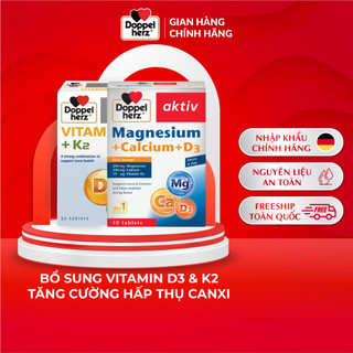 Bộ đôi bổ sung Canxi tối ưu, ngừa loãng xương  Doppelherz Magnesium Canxi D3 và Vitamin K2 D3 (02 Hộp 30 viên)