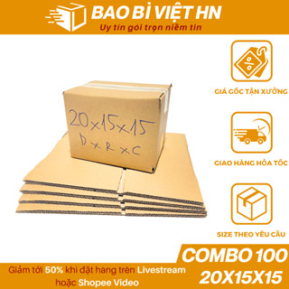 20x15x15 Combo 100 Hộp carton đóng hàng, thùng bìa carton đựng giày dép, hàng hóa - Bao Bì Việt HN