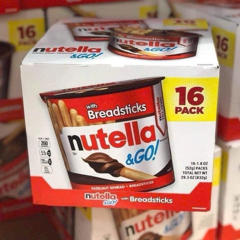 HỘP 16 BÁNH QUE CHẤM CHOCOLATE NUTELLA FERRERO & GO 52 GRAM
