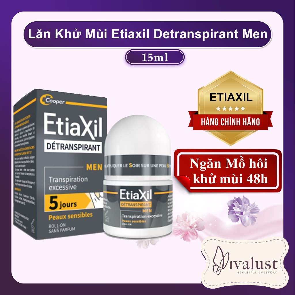 Lăn Khử Mùi EtiaXil Detranspirant Men Peaux Sensibles Roll-On 15ml - Dành cho nam