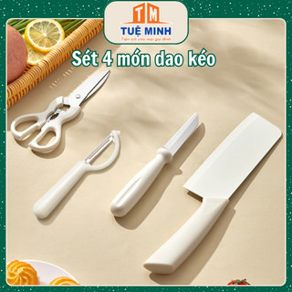 Sét bộ dụng cụ làm bếp 4 món 2 dao, kéo, nạo gia dụng tiện lợi bộ dụng cụ đồ bếp, bộ dụng cụ làm bếp