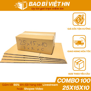 25x15x10 Combo 100 Hộp carton đóng hàng, hộp bìa đựng phụ kiện đồ gia dụng - Bao Bì Việt HN