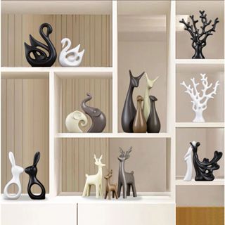  Tượng trang trí gốm sứ màu đen trắng basic decor nhà cửa phong cách bắc âu 