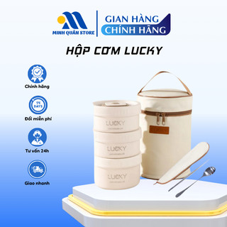 Hộp đựng cơm văn phòng, hộp cơm giữ nhiệt 4 tầng lucky chất liệu inox304 giữ nhiệt tặng kèm túi đựng