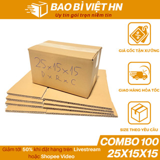 25x15x15 Combo 100 Hộp carton đóng hàng đựng phụ kiện đồ gia dụng - Bao Bì Việt HN