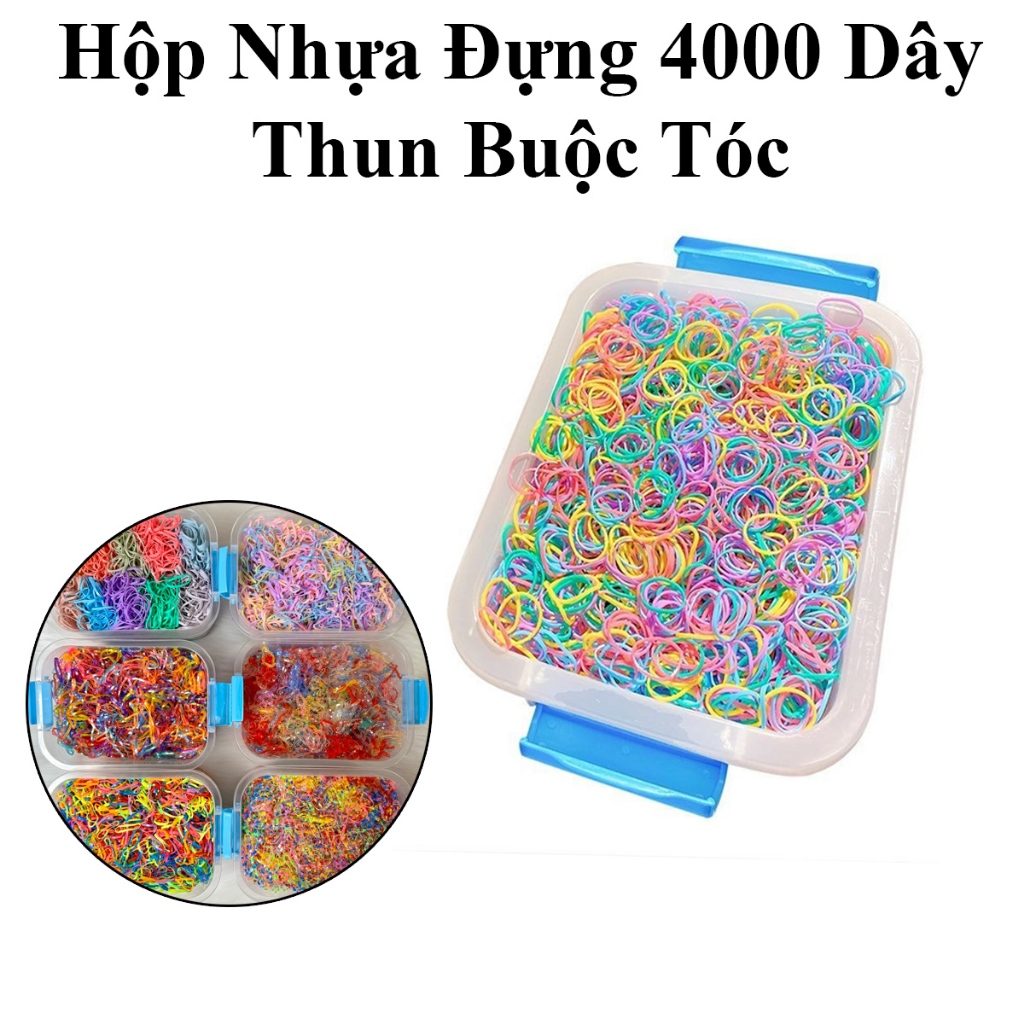 Hộp Nhựa Đựng 4000C Dây Chun Cột Tóc Nhiều Màu Sắc Cho Bé