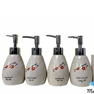 Com bo bình sứ đựng dầu gội, dầu xả, sữa tắm, dưỡng thể, cốc đánh răng cho nhà nghỉ, khách sạn, homestay