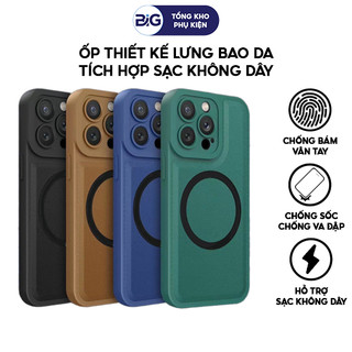 Ốp lưng iPhone thiết kế lưng bao da, hỗ trợ sạc không dây IP X, XSM, 11, 12, 13, 14/PLUS/PRO/PROMAX