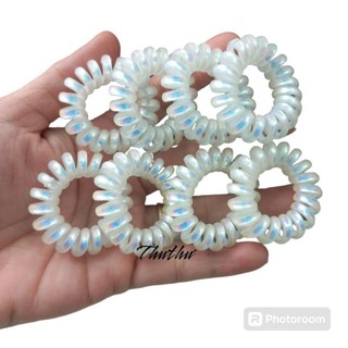 Cột tóc lò xo màu trắng ánh xanh cở trung 3cm