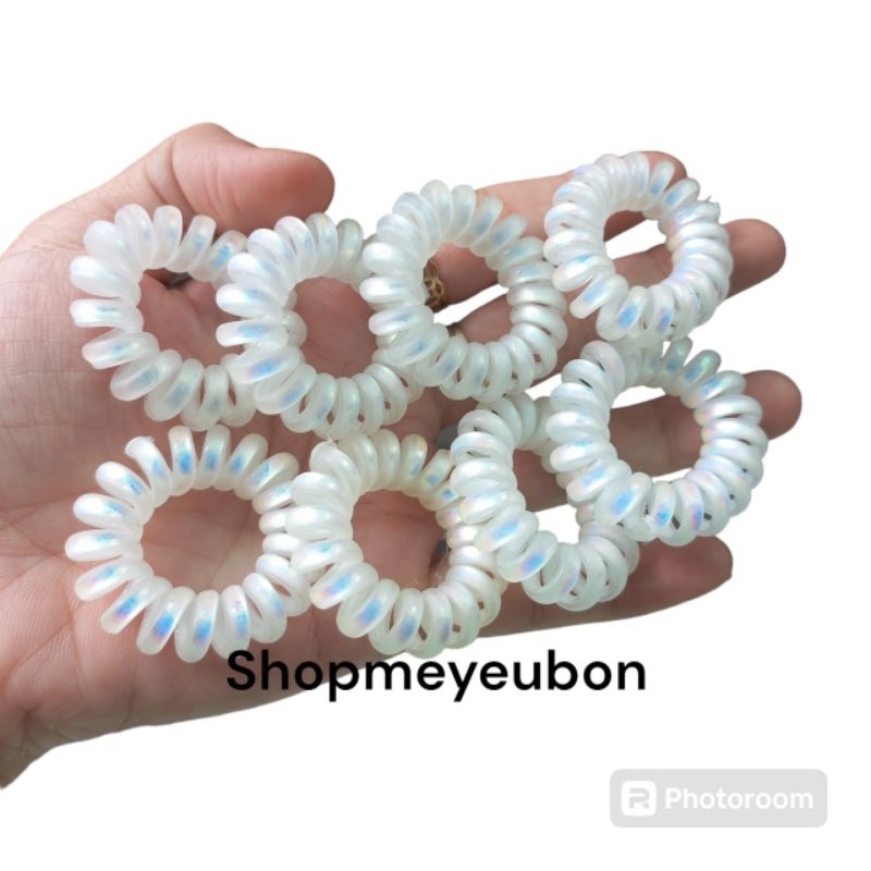 Combo 5 dây Cột tóc lò xo màu trắng cở trung 3cm