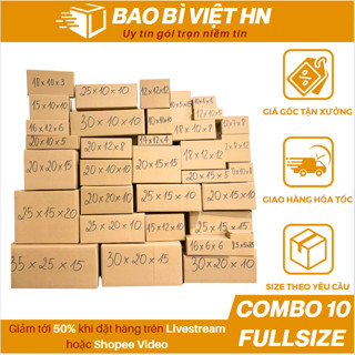Combo 10 Hộp carton đóng hàng đa kích cỡ, chất liệu cứng cáp, giá gốc tận xưởng - Bao Bì Việt HN