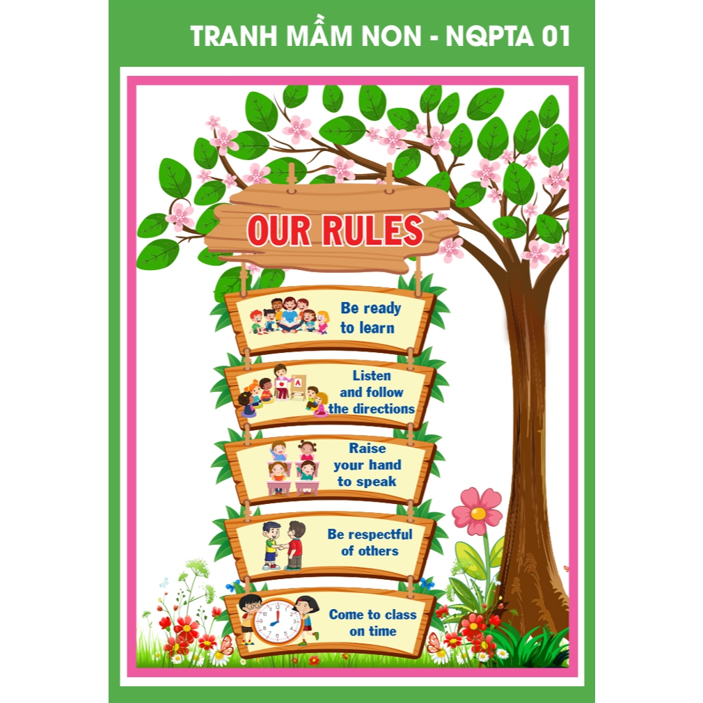 Tranh decan/ trang trí mầm non/ tiểu học/ trường học  Tranh Nội quy phòng tiếng anh