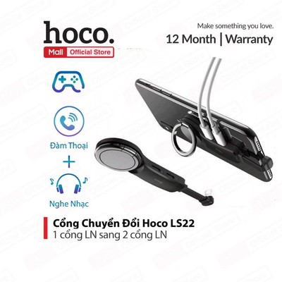 Cáp chuyển đổi Hoco LS22 từ 1 cổng LN sang 2 cổng LN , chuyên dùng cho ip6/7/8/9/X/11/12/13/14 để chơi game kèm giá đỡ