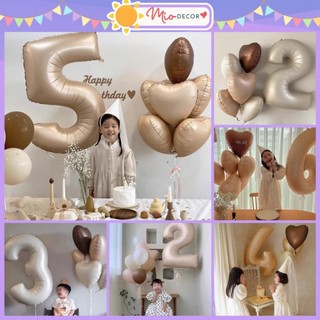 Bóng số tuổi sinh nhật màu kem size 80cm, Bóng số sinh nhật hai màu Caramel Trắng Sữa hot trend