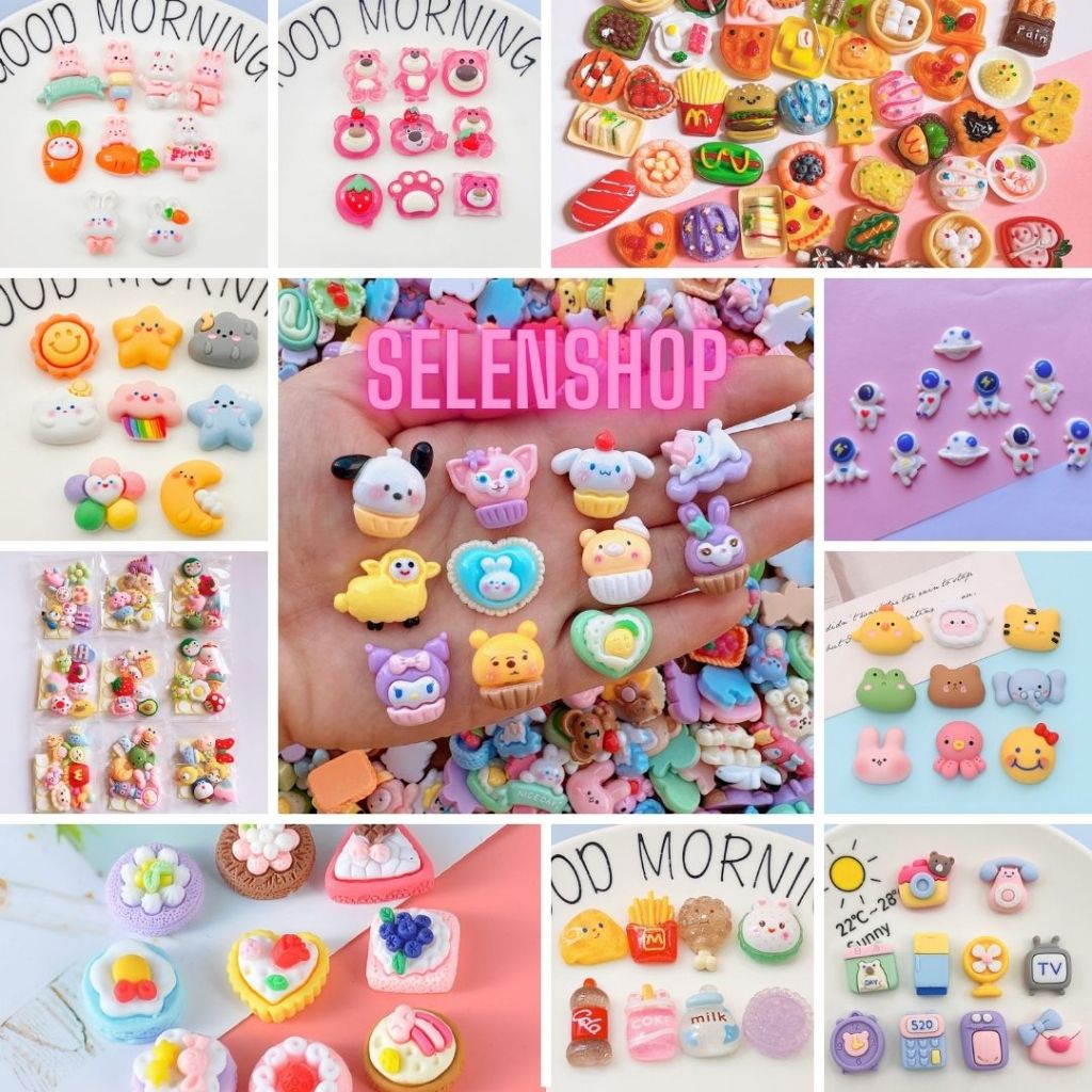 (tặng keo) Set charm 3D để làm jibbitz DIY  trang trí nón bảo hiểm bình nước, trang trí lồng đèn trung thu - Selenshop