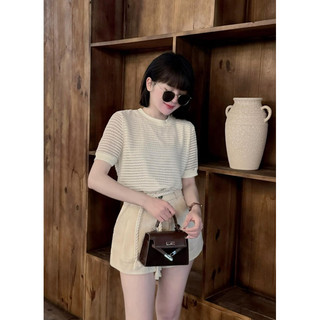 SET ÁO NUDE REN LỖ KÈM SHORT THẮT EO NƠ (KÈM VIDEO HÌNH THẬT)