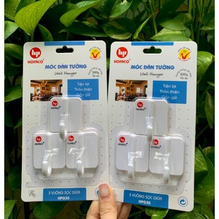 Móc 3 vuông sọc giữa HPG30 bằng nhựa HOFACO dán dính tường, trang trí phòng