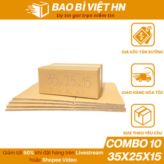 35x25x15 Combo 10 Hộp carton đóng hàng, thùng carton lớn gói hàng giá rẻ - Bao Bì Việt HN