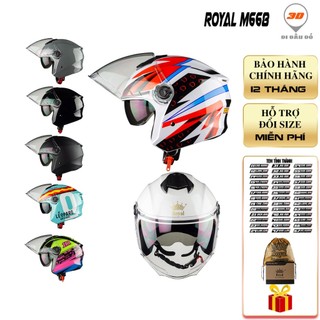 Mũ Bảo Hiểm 3/4 2 Kính Royal M668 Chính Hãng Tặng Tem Số Theo Tỉnh Thành.