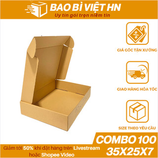 35x25x7 Combo 100 Hộp carton nắp gài đóng hàng, đóng gói quần áo phụ kiện giá rẻ - Bao Bì Việt HN