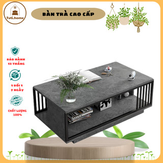 Bàn trà sofa phòng khách vân đá cẩm thạch, chân sắt tròn sang trọng hiện đại kích thước 100x50x42cm