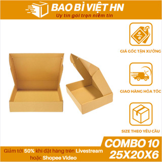25x20x6 Combo 10 Hộp carton nắp gài, hộp giấy nắp cài đóng gói quần áo giá rẻ - Bao Bì Việt HN