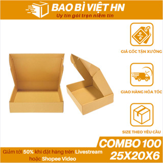 25x20x6 Combo 100 Hộp carton nắp gài, hộp giấy nắp cài đóng gói quần áo giá rẻ - Bao Bì Việt HN