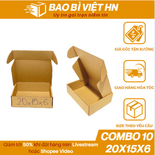 20x15x6 Combo 10 Hộp carton nắp gài, hộp nắp cài đựng phụ kiện giá gốc tại xưởng - Bao Bì Việt HN
