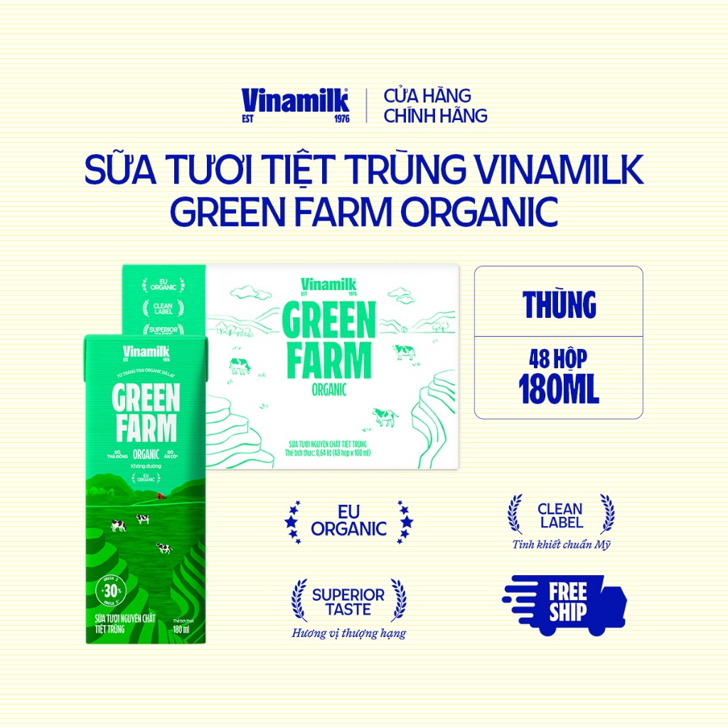 Thùng 48 hộp Sữa Tươi Tiệt Trùng Vinamilk Green Farm Organic 180ml