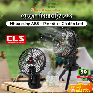 Quạt tích điện dã ngoại có chân đứng đèn led chiếu sáng chính hãng cls, quạt sạc pin dã ngoại