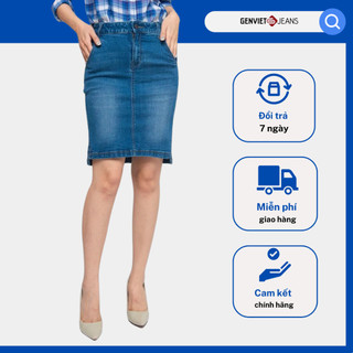 Chân Váy Jeans Lệch Tà Xẻ Nhẹ GENVIET DJ321J952