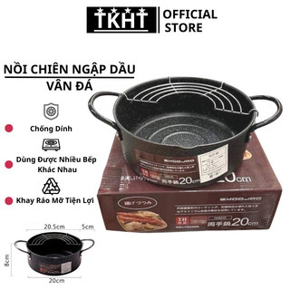 Nồi Chiên Chống Dính Emoojoo Nhật Size 20cm Có Khay Ráo Mỡ Vân Đá Siêu Bền ,Bếp Từ, Bếp Ga, Bếp Hồng Ngoại Ship Hỏa Tốc