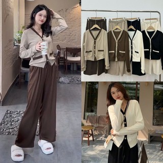 044 Set áo khoác phối viền kèm quần dài chất tăm siêu hot
