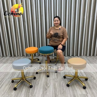 Ghế Xoay Trang Điểm, Ghế spa Phun săm bọc da chân vàng sao mẫu tròn trơn cao cấp ( hình thật shop chụp)