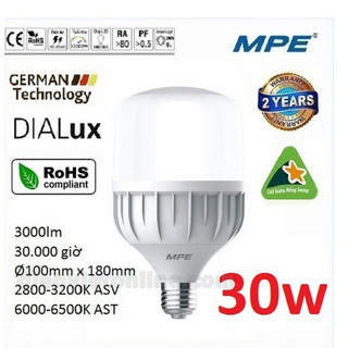 Bóng đèn led bup 30W MPE,bóng trụ 30W thân nhựa LBD-30