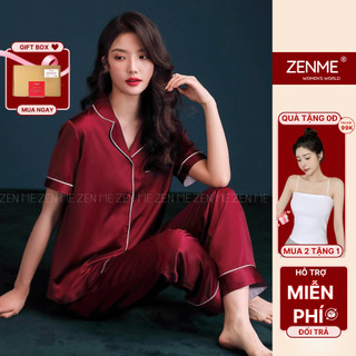 Bộ Đồ Ngủ Pijama Lụa Latin Cao Cấp ZENME Bộ Mặc Nhà Quần Dài Tay Ngắn Mềm Mịn Thoáng Mát PJD0322