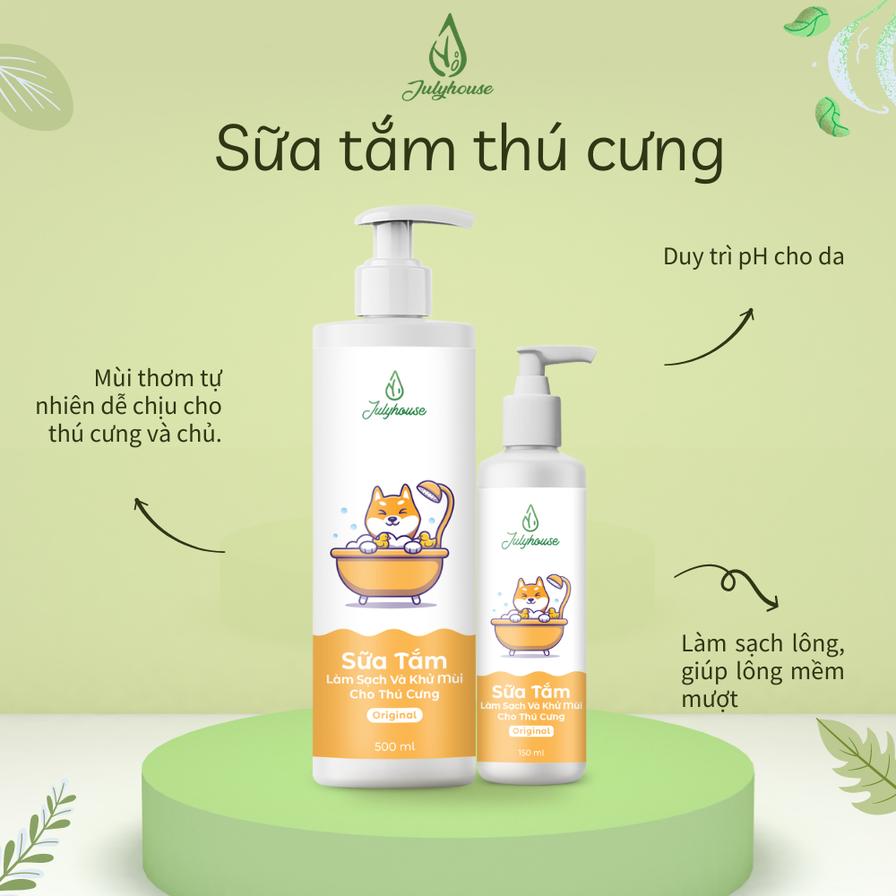 Sữa tắm cho chó mèo Julyhouse 150ml/500ml giúp khử mùi hôi và làm mượt lông, hương thơm dịu nhẹ