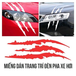(Kèm gạt và dao) Miếng dán decal móng vuốt, móng cào trang trí đèn pha xe hơi KT: 40 x 12 cm decal ô tô ngoài trời