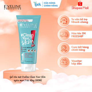 Gel rửa mặt sạch sâu ngừa mụn Eveline 3 trong 1 Clean Your Skin 200ml ( mẫu mới)