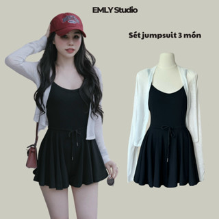 EMLYvn - Bộ jumpsuit Chữ A Ôm Body Jumpsuit Đi Biển 3 Món ( Kèm Quần ), Váy 2s Chất Umi Tôn Dáng