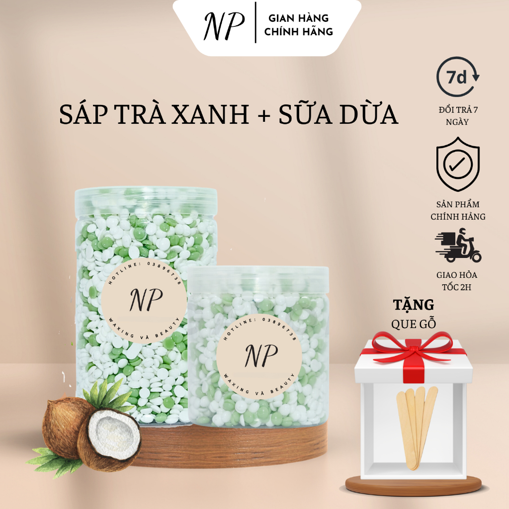 [TẶNG QUE] Sáp Wax Lông Mix Trà Xanh + Sữa Dừa Chuyên Dụng Wax Bikini Tặng Kèm Que NP Waxing