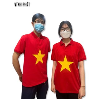 Áo Thun Cờ Đỏ Sao Vàng Việt Nam Cổ Trụ Dành Cho Nam Nữ-Chất Vải Thun Cá Sấu-Hình Thật