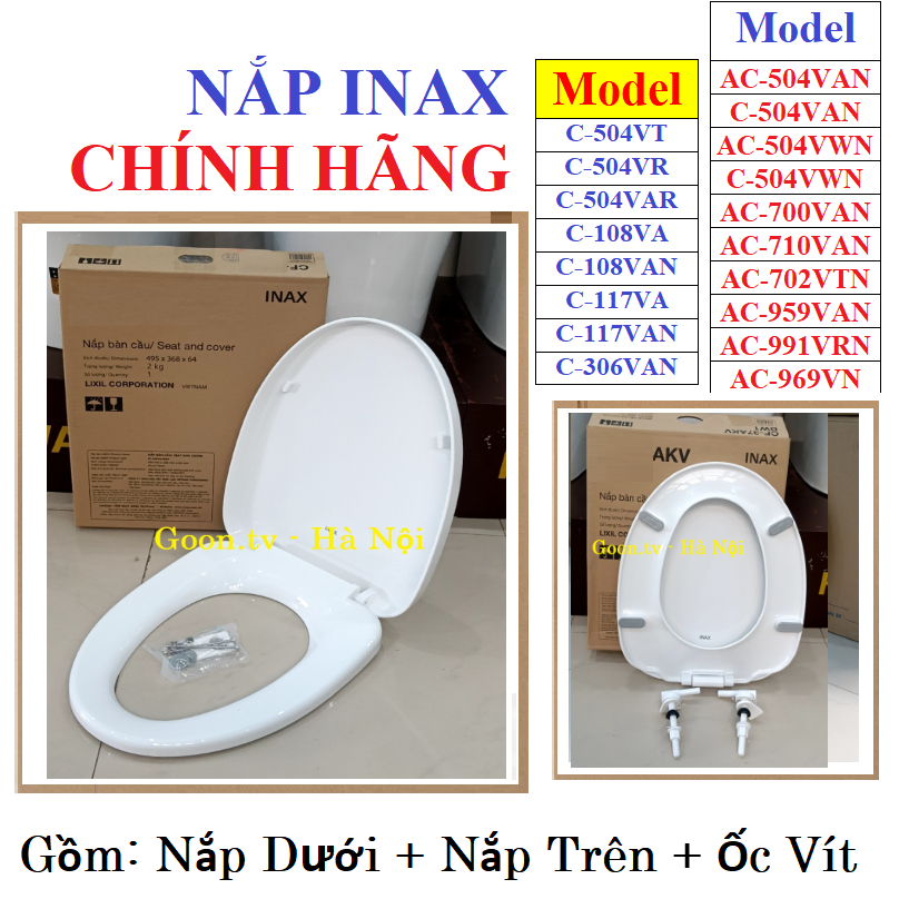 Năp bồn cầu Inax Chính Hãng, Lưu ý đặt theo Size