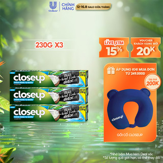 Combo 3 Kem Đánh Răng Closeup Giúp Làm Trắng Răng Tự Nhiên Sau 2 Tuần Với Chiết Xuất Dừa Và Than Hoạt Tính 230G/Tuýp