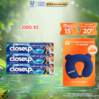 Combo 3 Kem Đánh Răng Closeup Gel Sạch Khuẩn Tinh Thể Băng Tuyết Cho Hơi Thở Thơm Mát Bất Tận 230G/Tuýp