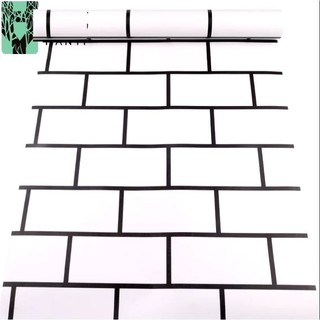 Giấy dán tường màu giả gạch trắng kẻ đen decal keo sẵn khổ 45cm