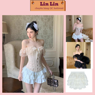   Có Sẵn  Áo Corset Màu Nude Trễ Vai Kiểu Dáng Hottrend Trẻ Trung 