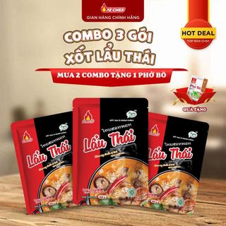[ MUA 2 COMBO TẶNG 1 PHỞ BÒ ] Combo 3 Gói xốt Lẩu Thái 180g AZ CHEF - Chua cay chuẩn vị lẩu Thái